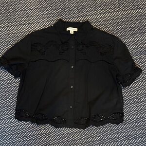 Treasure & Bond Black Lace Button Down Shirt
